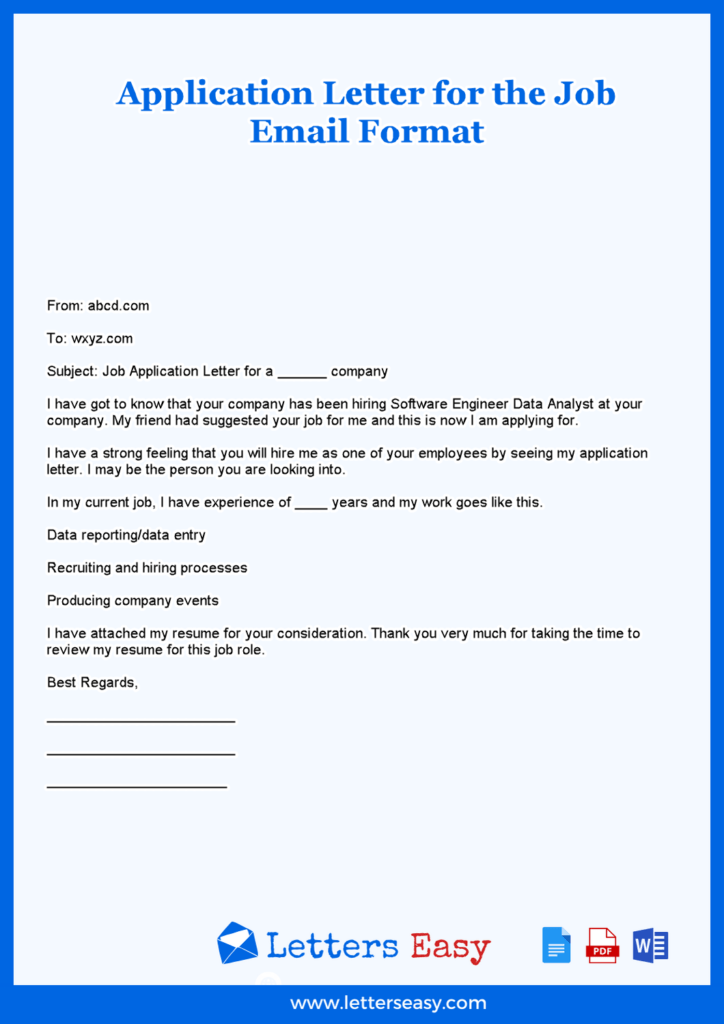 Application Letter for the Job - Email Format