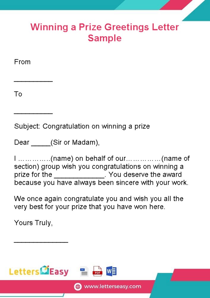 Winning a Prize Greetings Letter Sample
