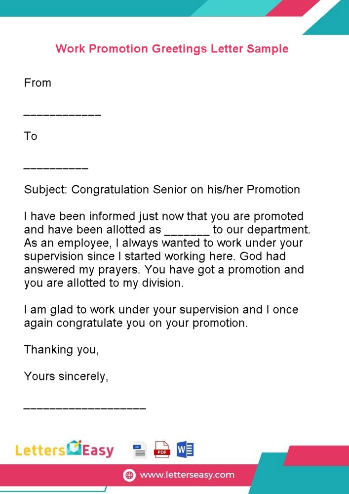 Work Promotion Greetings Letter Sample