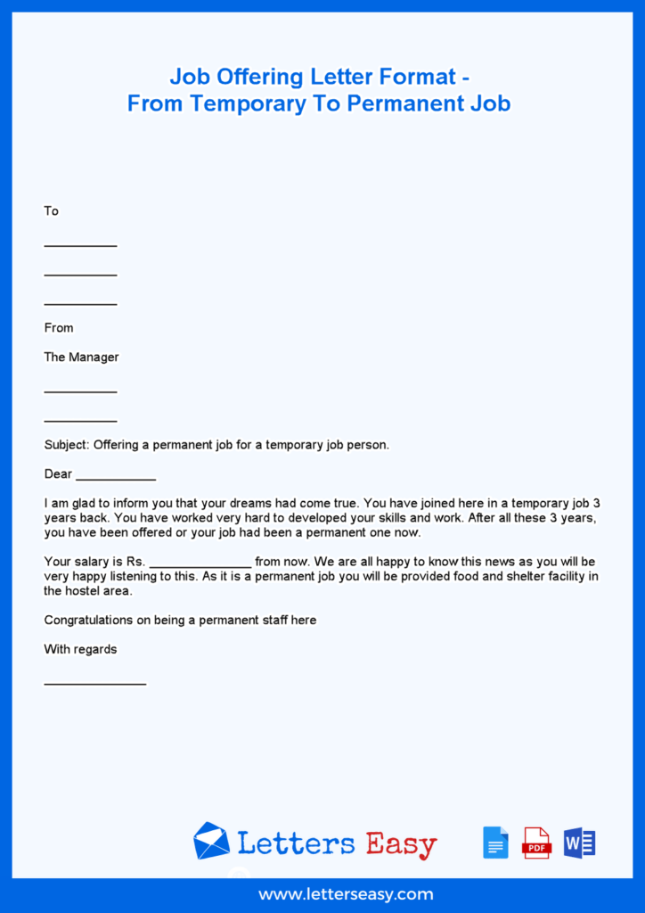 Job Offering Letter Format – From Temporary To Permanent Job