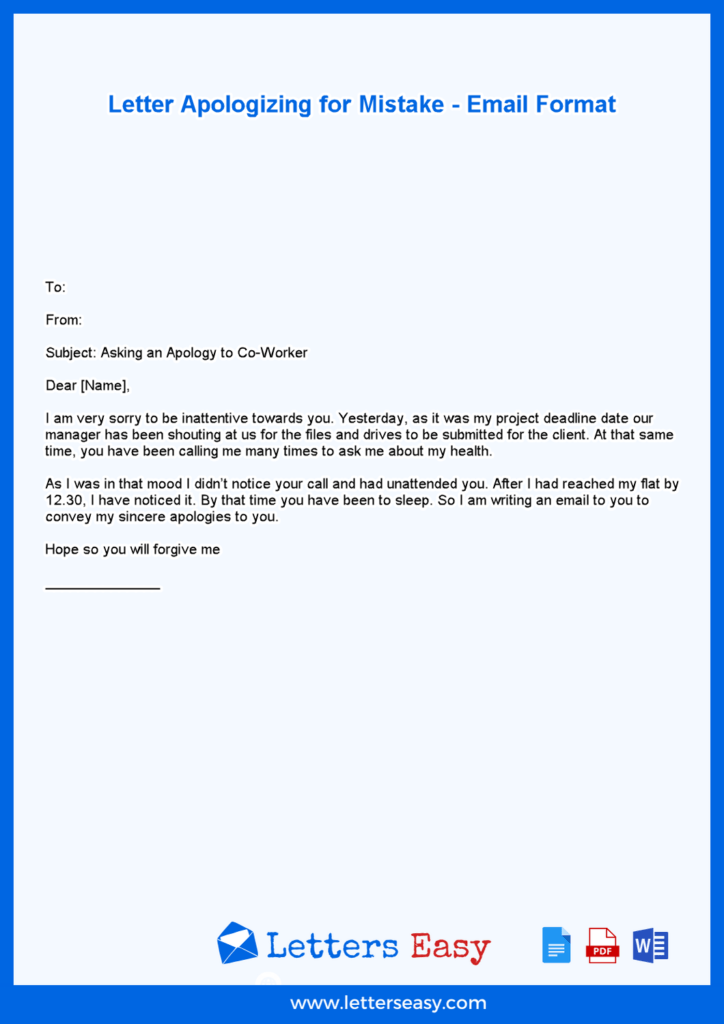 Letter Apologizing for Mistake – Email Format