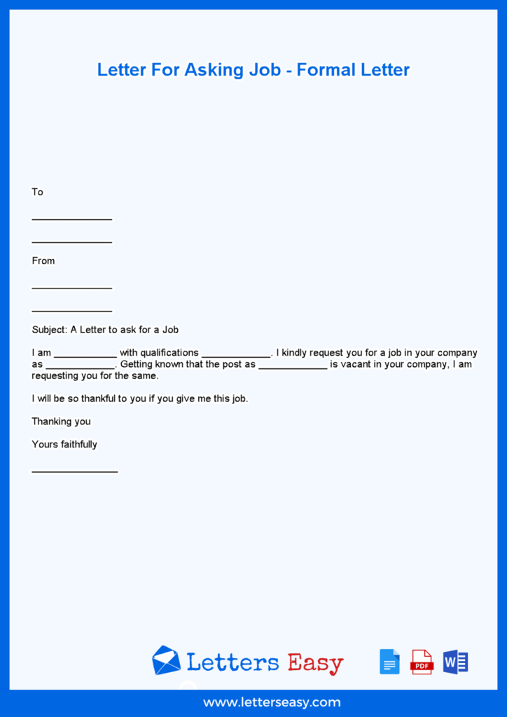 Letter For Asking Job - Formal Letter