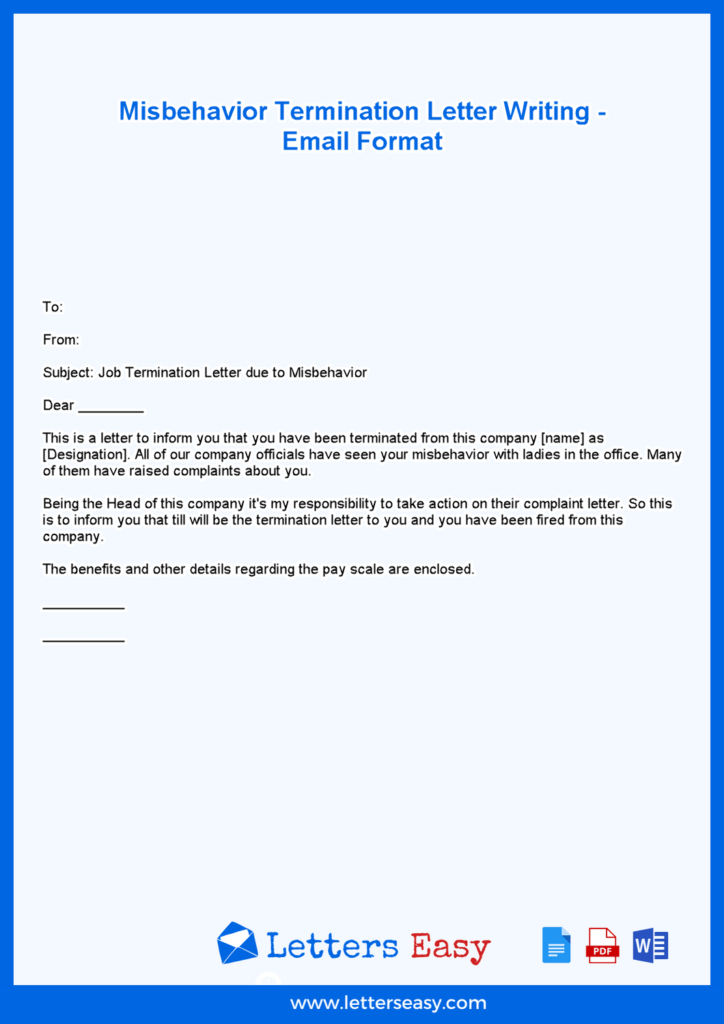 Misbehavior Termination Letter Writing - Email Format