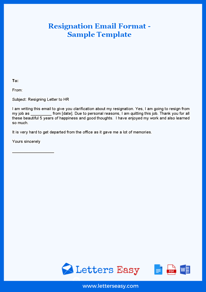 Resignation Email Format - Sample Template