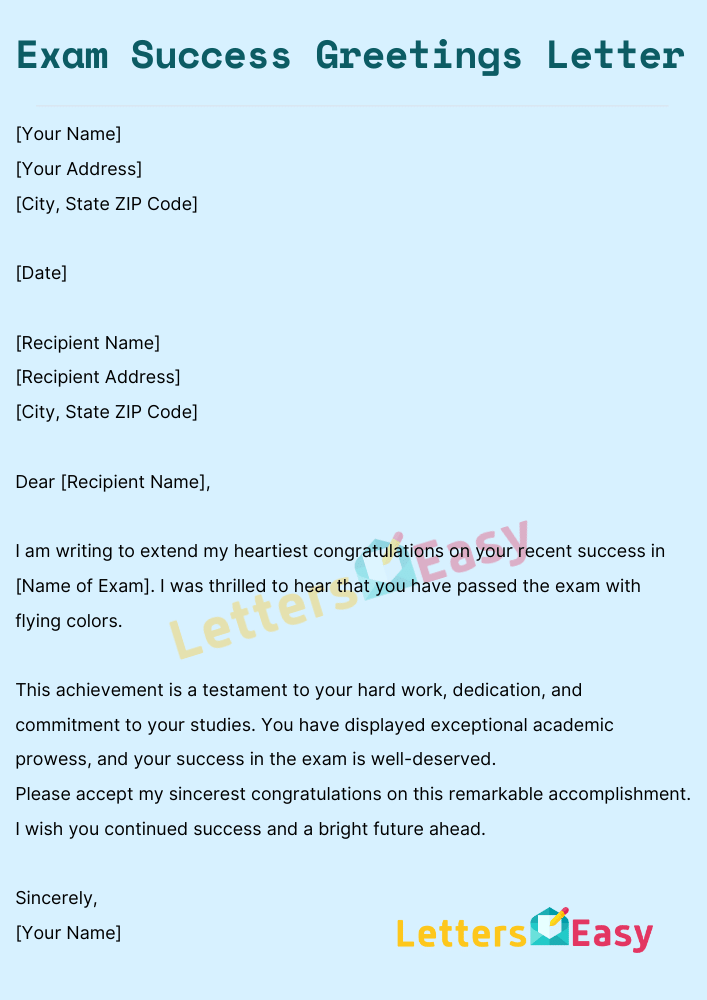 Exam Success Greetings Letter - Congratulations Wishes, Sample, Examples