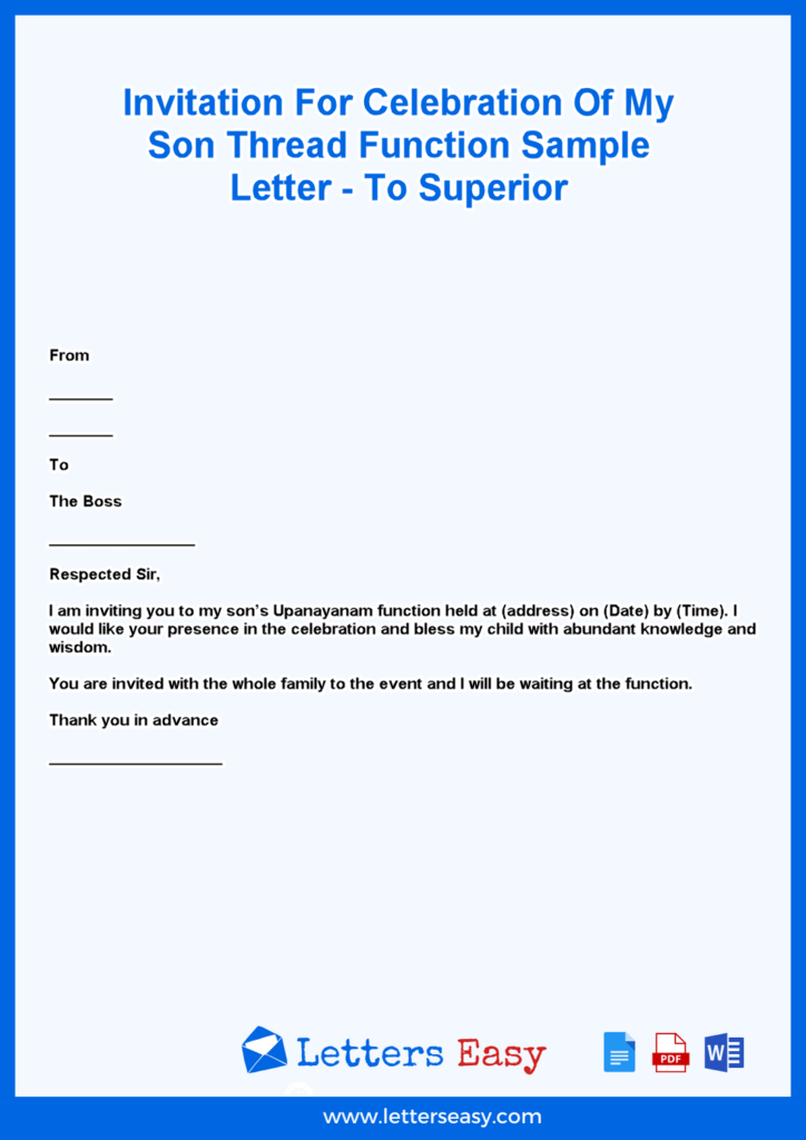 Invitation For Celebration Of My Son Thread Function Sample Letter