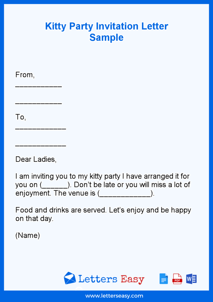 Kitty Party Invitation Letter Sample