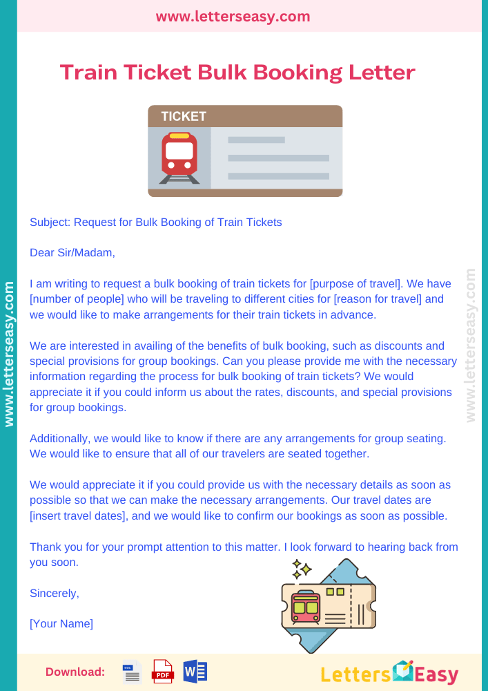 4+ Train Ticket Bulk Booking Letter Format Samples, Email Ideas, Example & Writing Steps