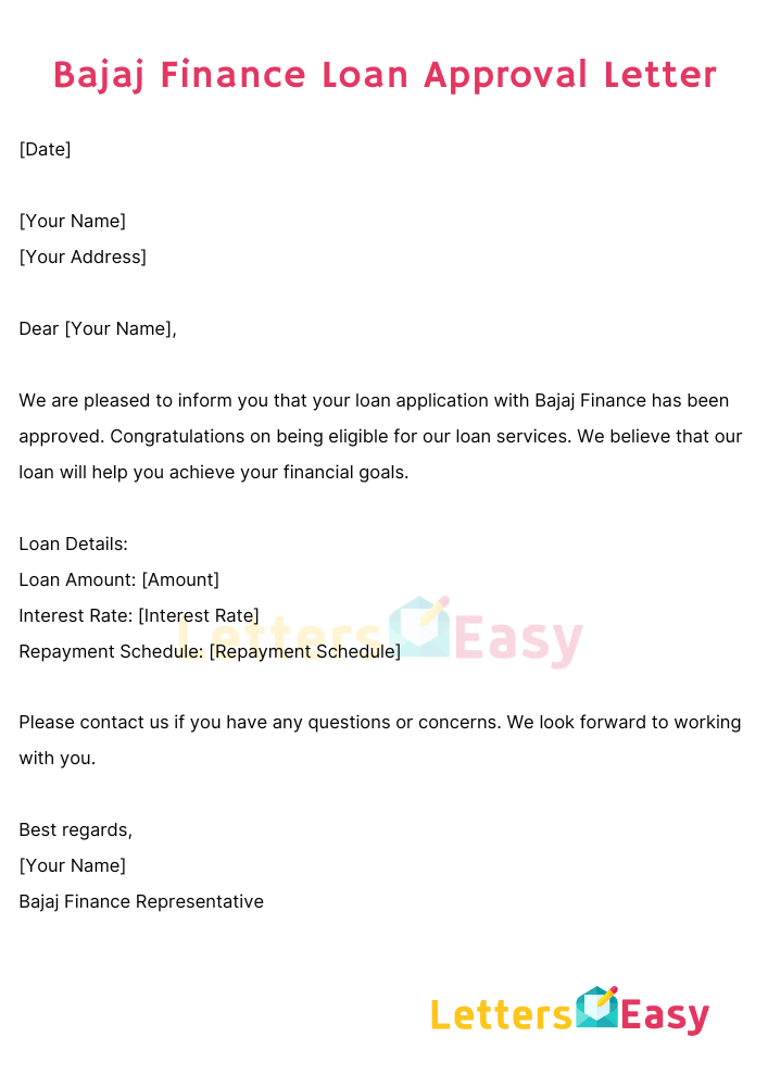 Bajaj Finance Loan Approval Letter PDF, Sample email, Example, Word Template
