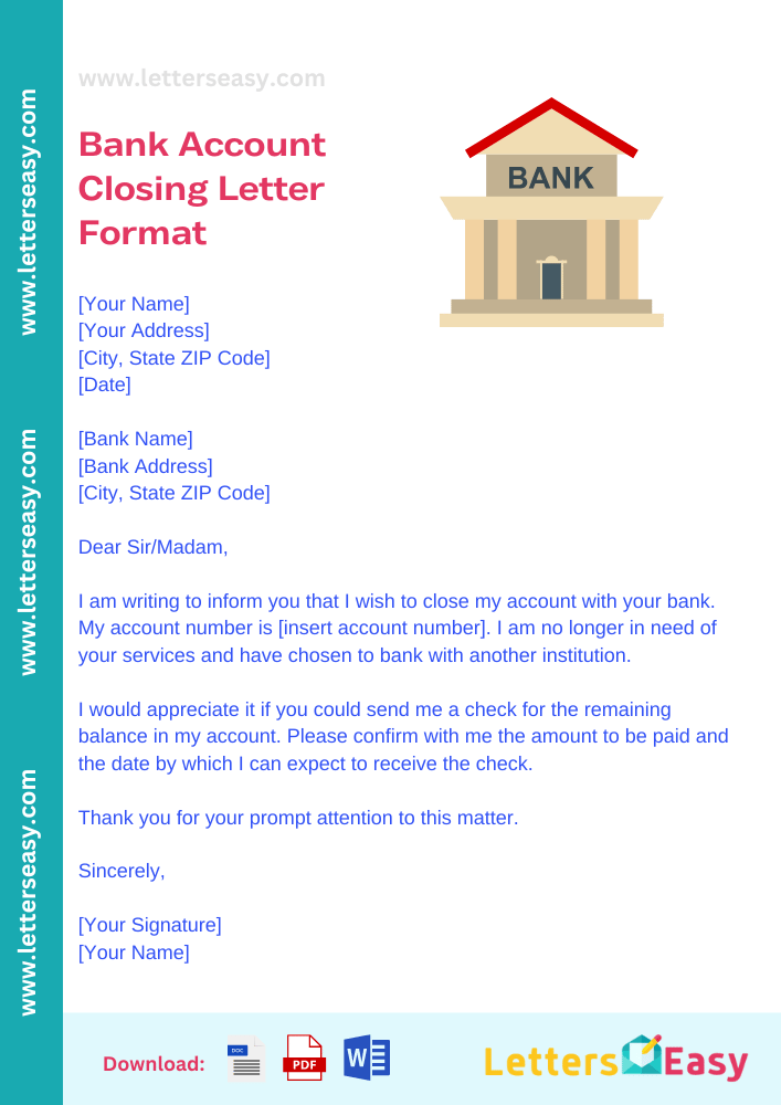 Bank Account Closing Letter Format - 3+ Examples, Email Template & Sample