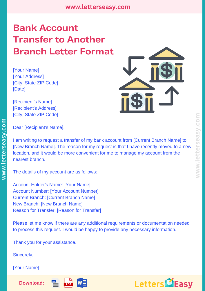 Bank Account Transfer to Another Branch Letter Format - Email Ideas, Example, Sample, & 4+ Templates