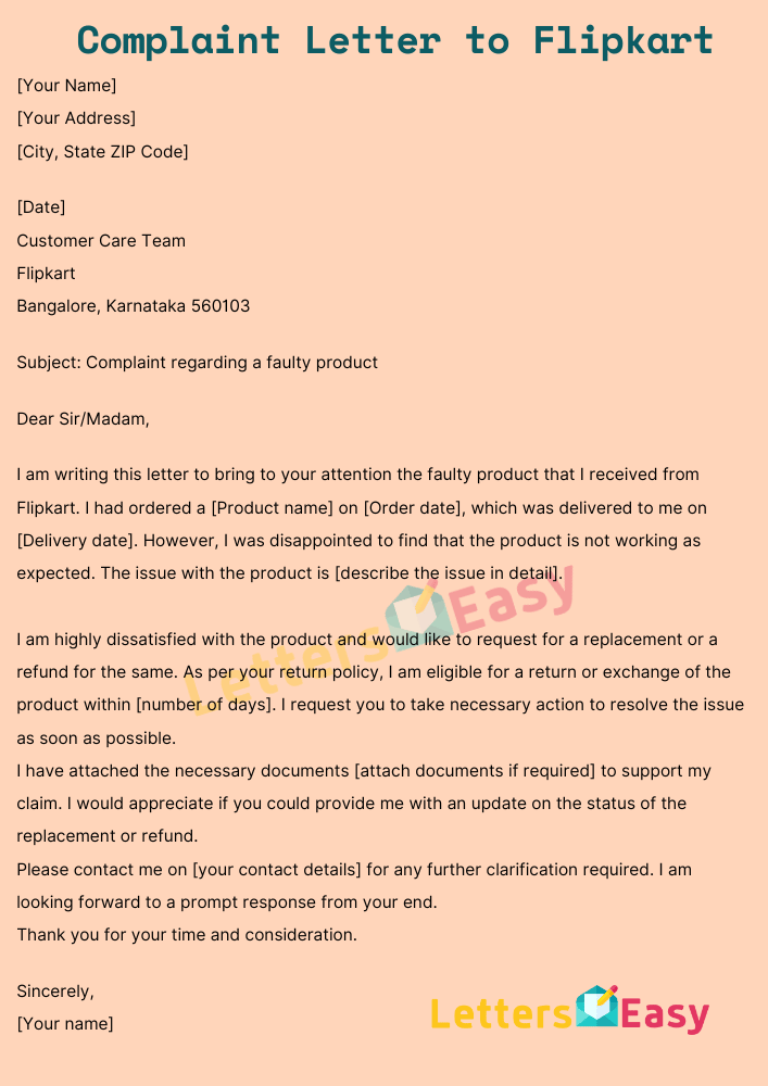 Complaint Letter to Flipkart about Faulty Product Format - Sample, Tips, Wording