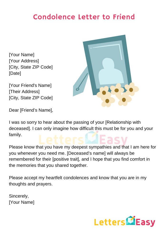 Condolence Letter to Friend - Sample Format, Example Words, Template