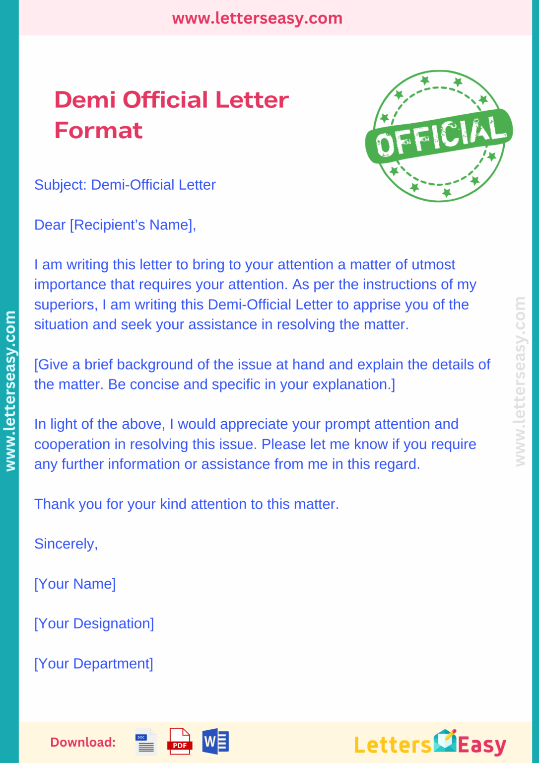 Demi Official Letter In Hindi Format