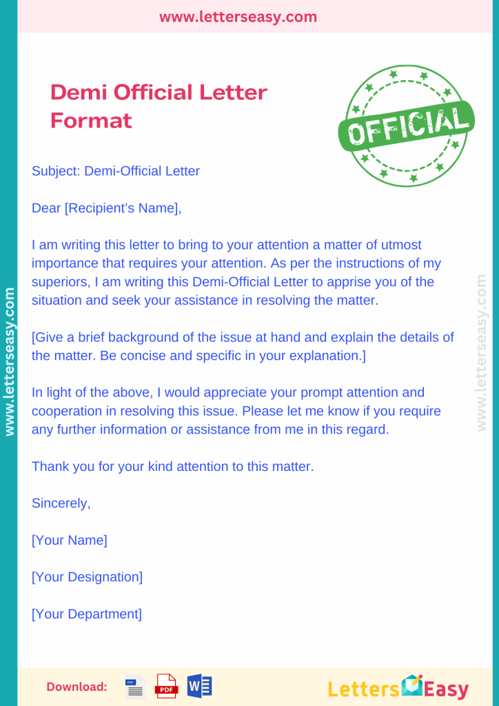 Demi Official Letter Format - 3+Examples, Email Template, Writing Tips & Sample