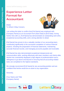 Experience Letter Format for Accountant with 15+ Examples - Letters Easy