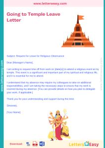 leave letter to visit temple