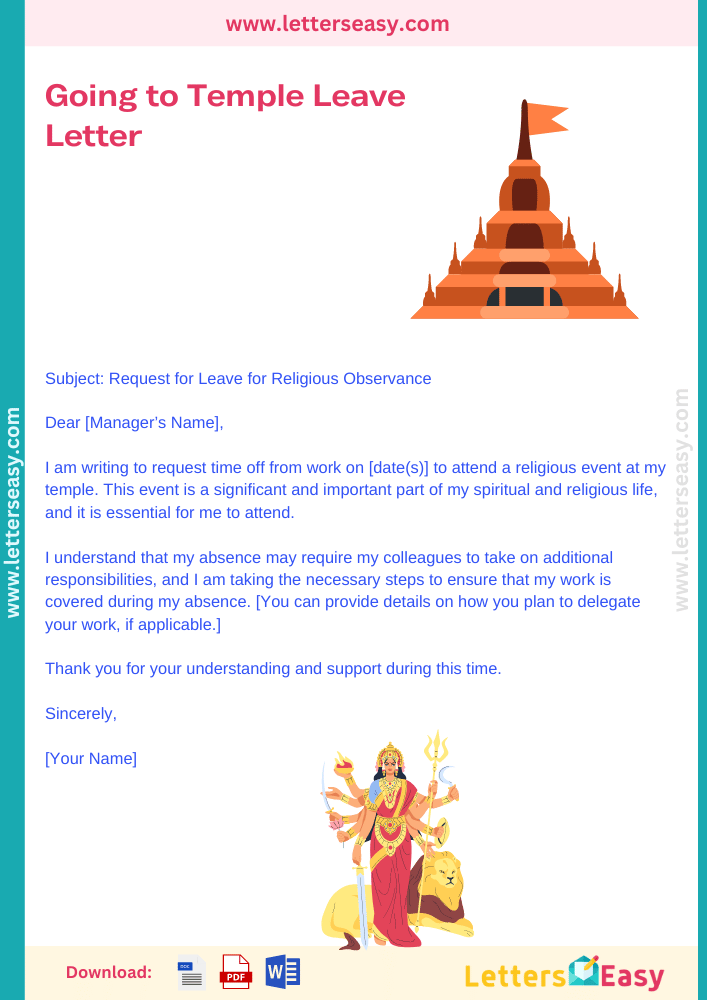 Going to Temple Leave Letter - Sample Letters, Email Template, Key Points