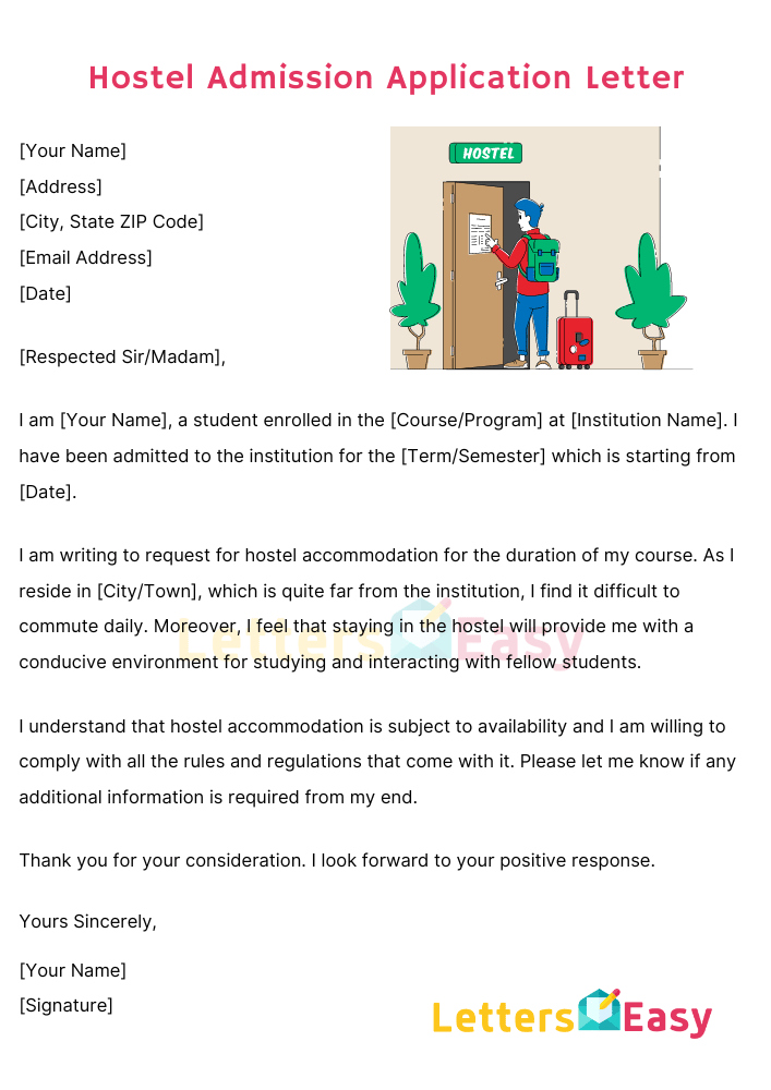 writing an application letter to a hostel