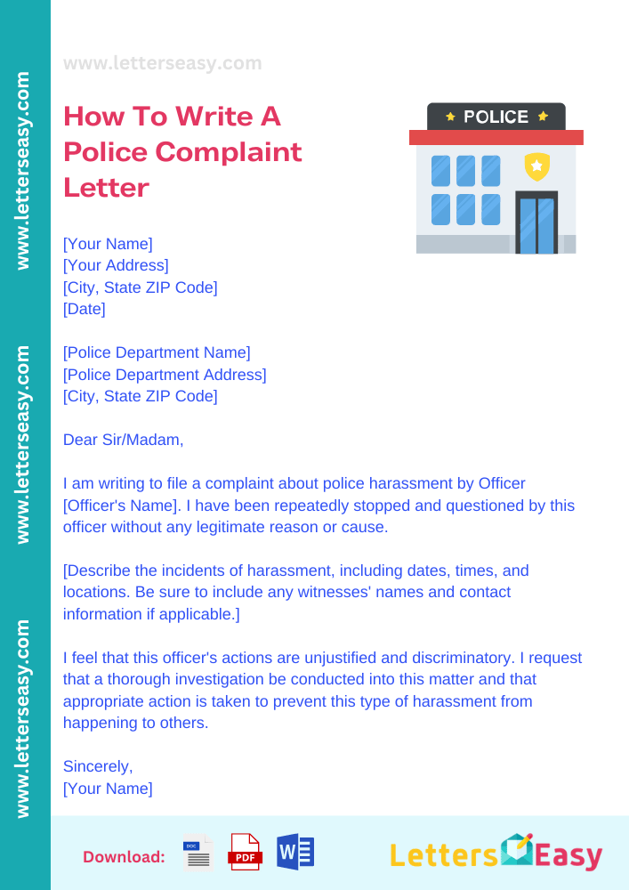 How To Write A Police Complaint Letter - Email Template, Sample, Tips & Ideas
