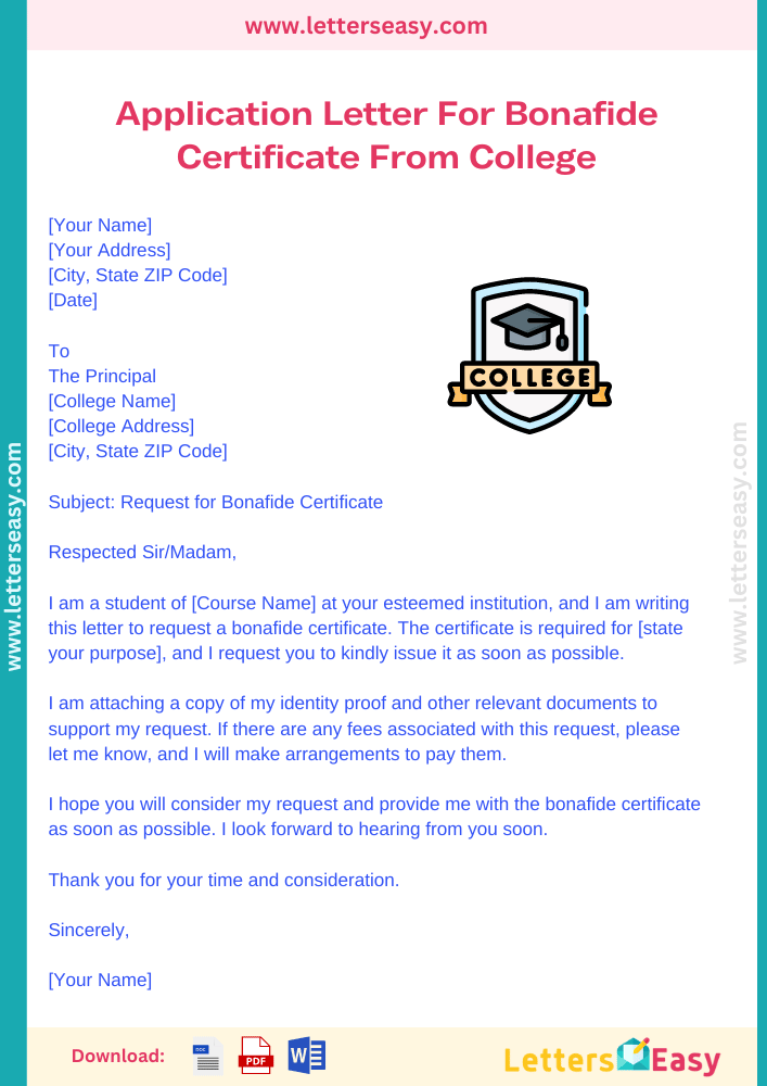 How To Write Application Letter For Bonafide Certificate From College