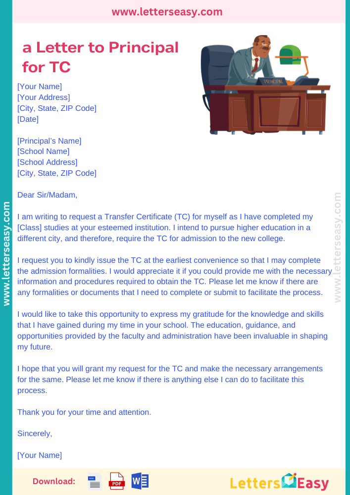 How To Write A Letter To Principal Requesting For Tc And Marksheet ...