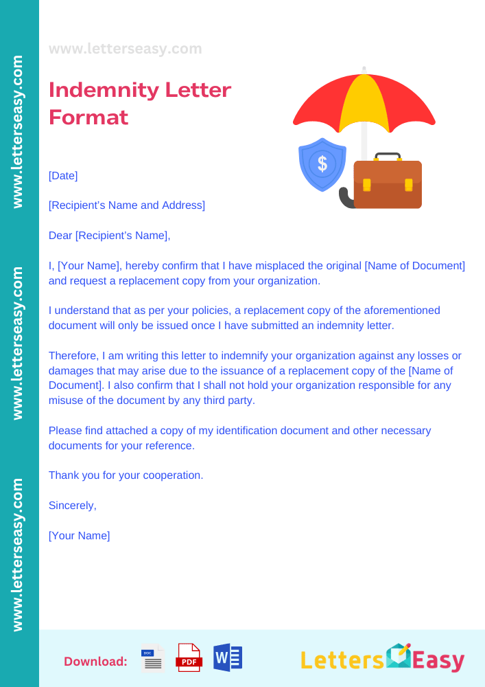 Indemnity Letter Format - Example, How to Start, Email Template & Sample