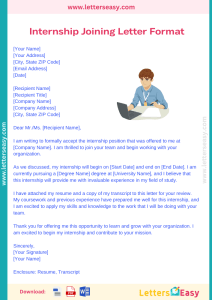 21+ Internship Joining Letter Format For Student - Examples - Letters Easy