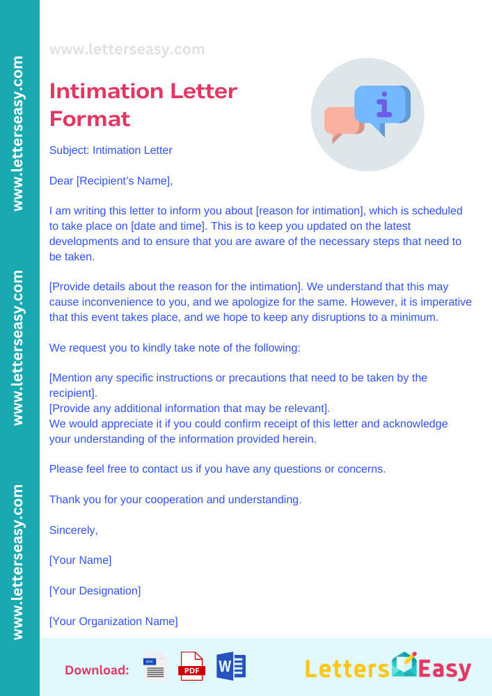 20 Intimation Letter Format Email Template Writing Steps Letters Easy 3510