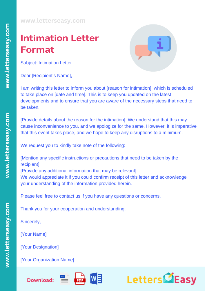 20 Intimation Letter Format Email Template Writing Steps Letters Easy 8500