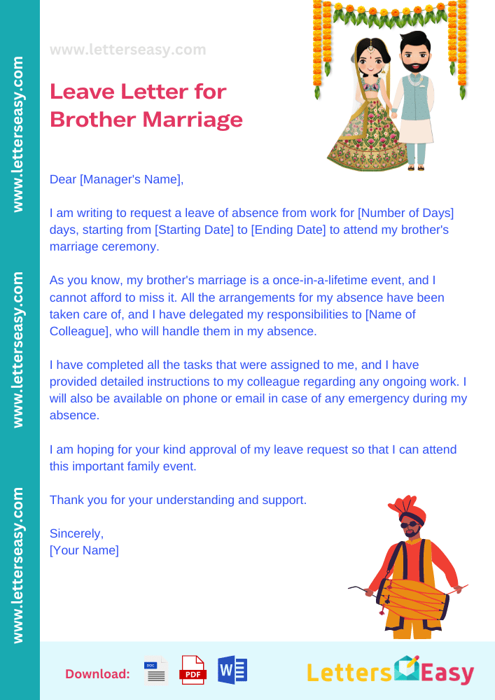 Leave Letter for Brother Marriage - Sample, Email Template, Wording Ideas