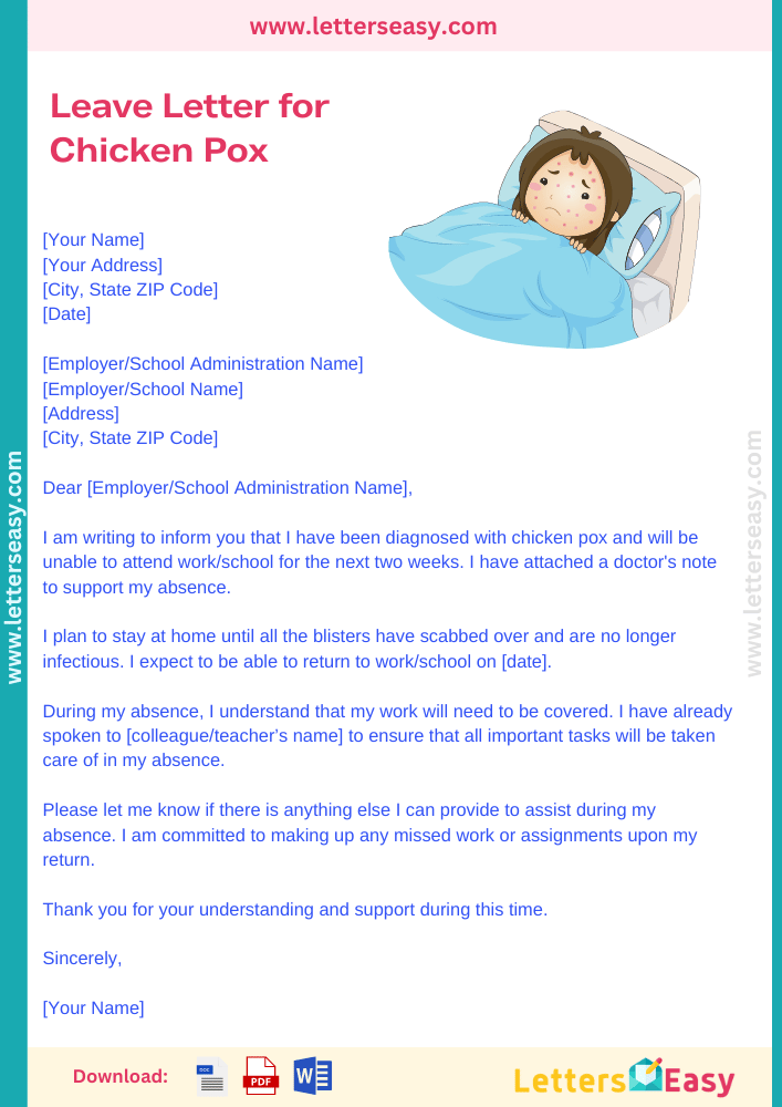 Leave Letter for Chicken Pox -Sample Format, Examples, Email Template