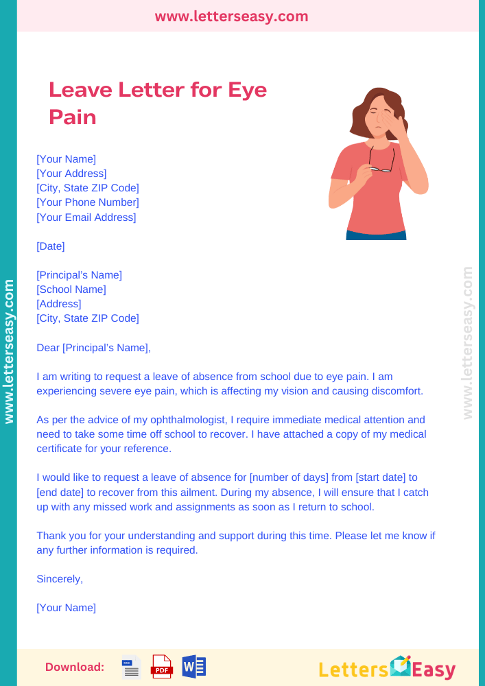 Leave Letter for Eye Pain - Sample, Key Points, Templates