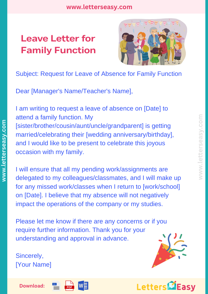 Leave Letter for Family Function- Sample Format, How to Write, Email Template