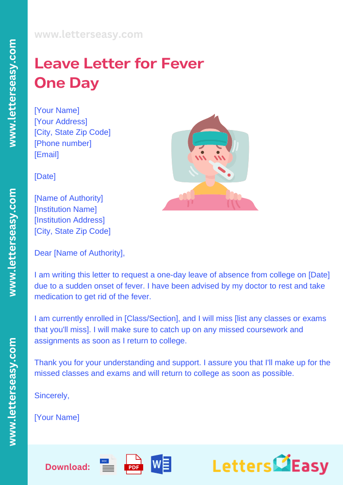 Leave Letter for Fever One Day -Sample, 3+ Templates, Writing Ideas