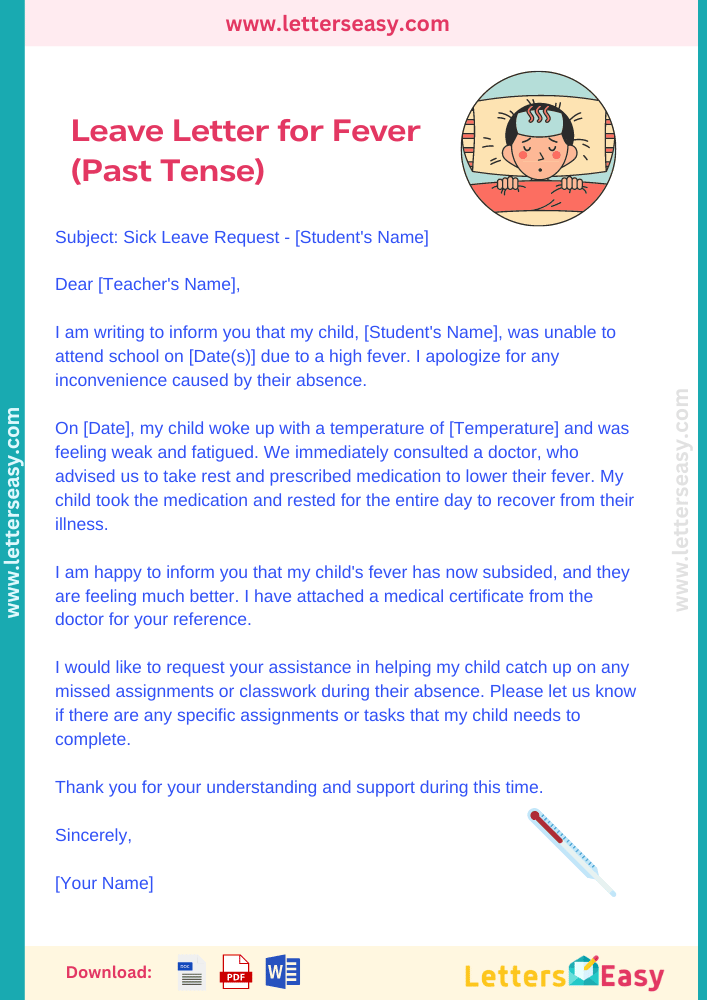 Leave Letter for Fever Past Tense -Email Template, Sample, Tips