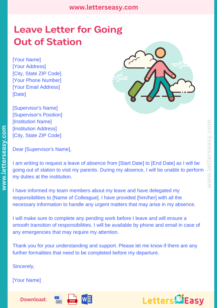 Leave Letter for Going Out of Station - 3+ Samples, How to Write, Email Template