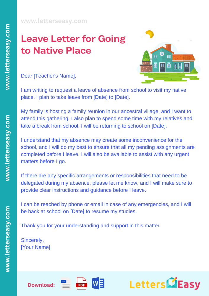 Leave Letter for Going to Native Place - Sample, Email Template, Key Points