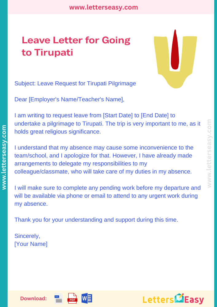 Leave Letter for Going to Tirupati -Sample Format, Tips, Email Template