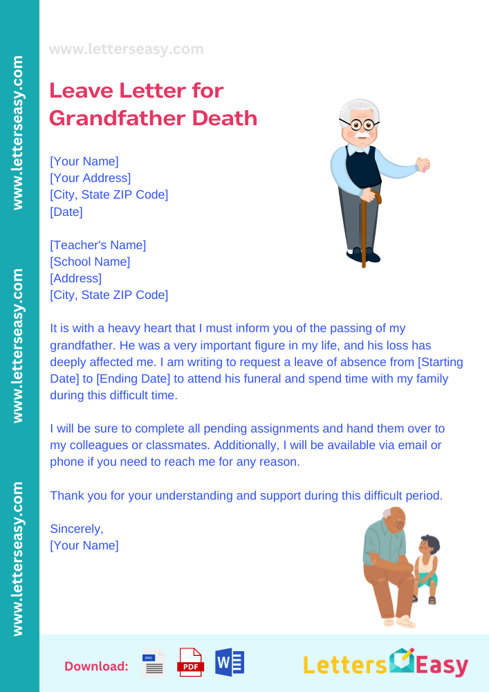 Leave Letter for Grandfather Death - Sample Format, Email Template, Writing Ideas
