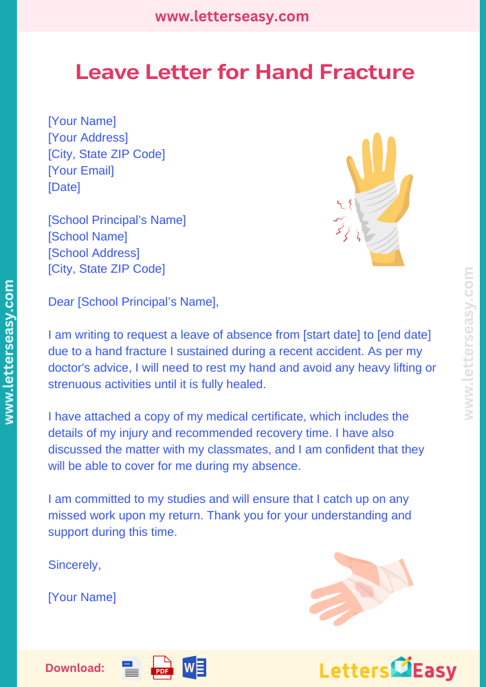 Leave Letter for Hand Fracture - Writing Tips, 4 Samples