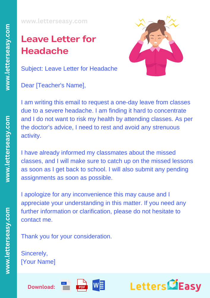 Leave Letter for Headache - Sample Format, Template, Writing Tips