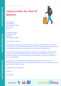 Leave Letter for Out of Station - 3+ Sample Formats, Email Template ...