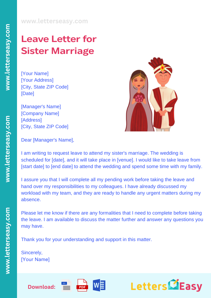 Leave Letter for Sister Marriage - 3+ Sample Templates, How to Write & Key Points