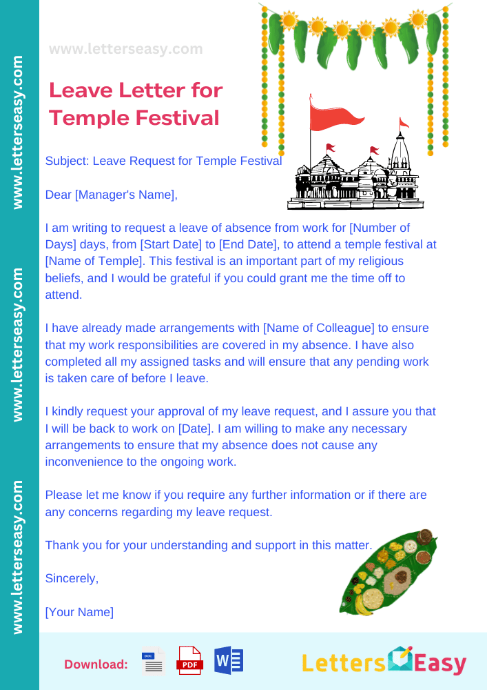 Leave Letter for Temple Festival - Sample, Email Template, Key Points