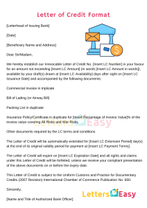 Letter of Credit Format - What It Is, Format, 8+ Templates - Letters Easy