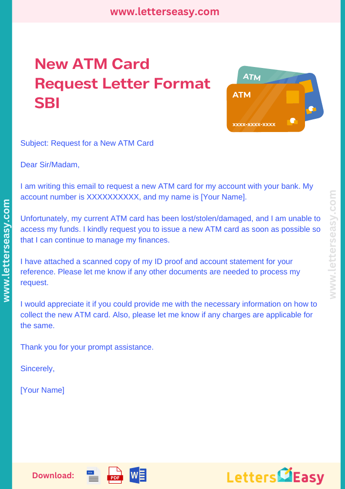 New ATM Card Request Letter Format SBI - 4+Examples, Tips, Email Template & Sample