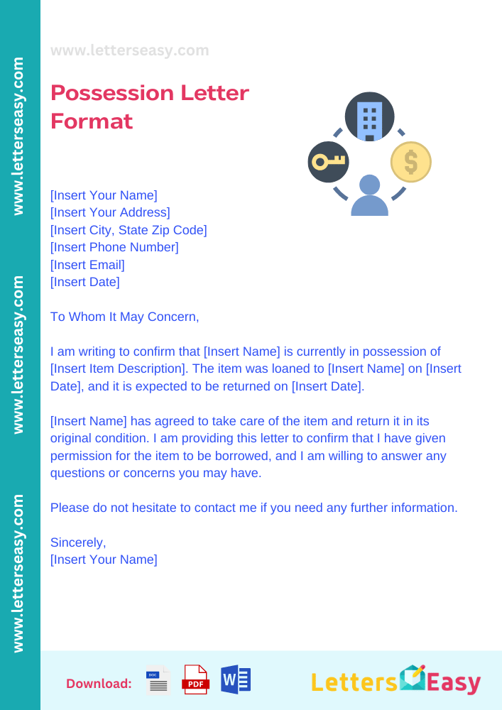 Possession Letter Format - Email Template, Document, 3+ Samples & Example