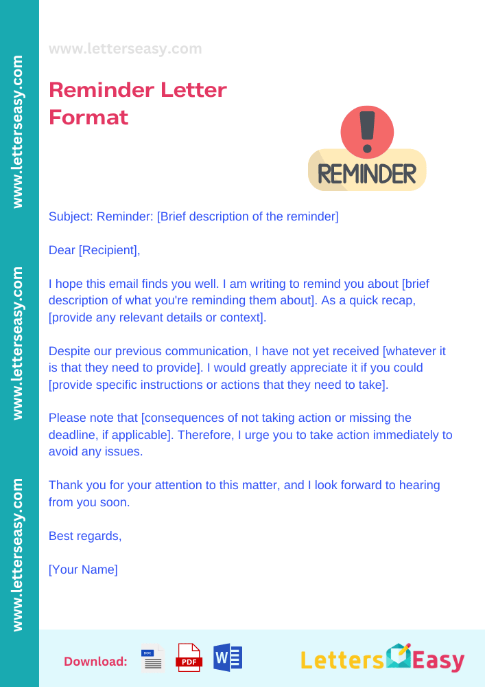 Reminder Letter Format - 16+ Samples, Email Template, Tips - Letters Easy