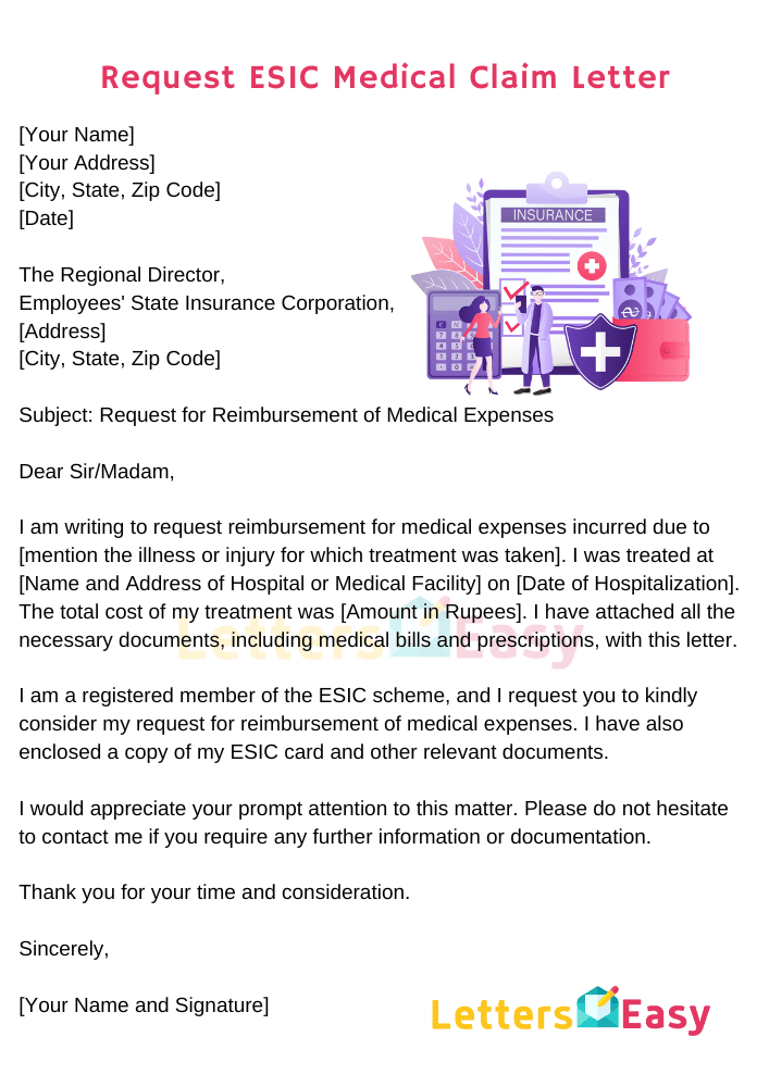 Request ESIC Medical Claim Letter Format, Free Sample Template